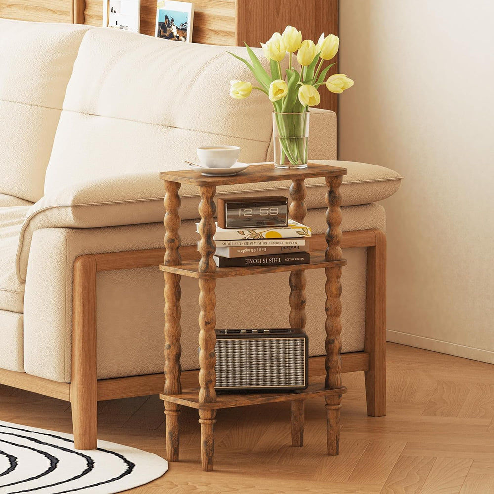 Veegle Side Table, Small End Table with Storage Shelf, 3-Tier Small Coffee Ta...