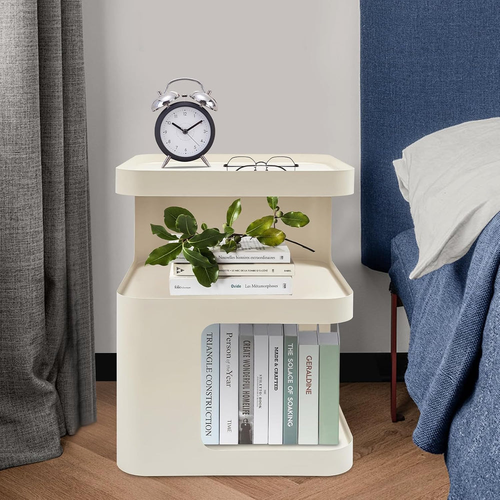 Modern End Tables 3 Tier Small Nightstand Metal Side Table with Storage Accen...