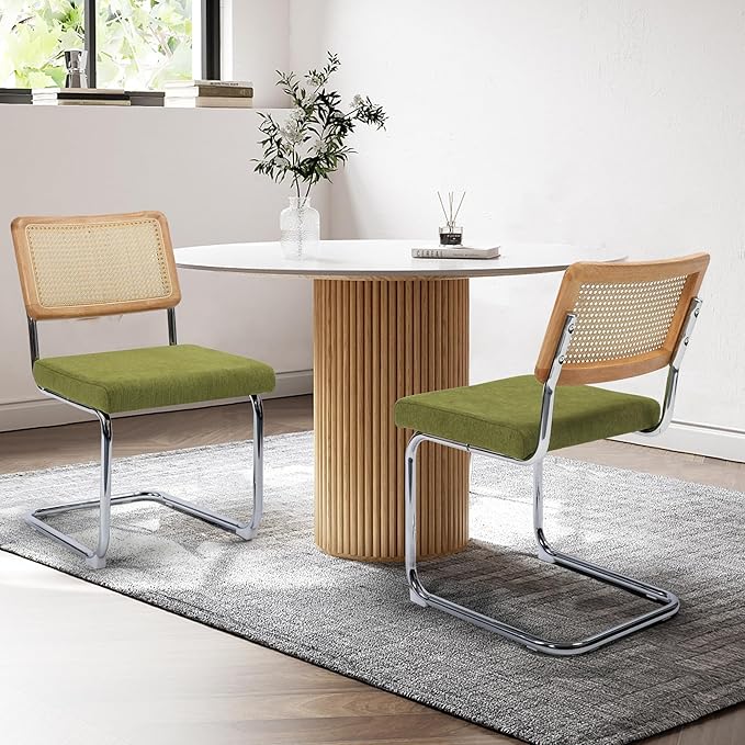 Dining Chairs Set of 2, Modern Rattan Kitchen Chairs, Mid Century Modern Desi...