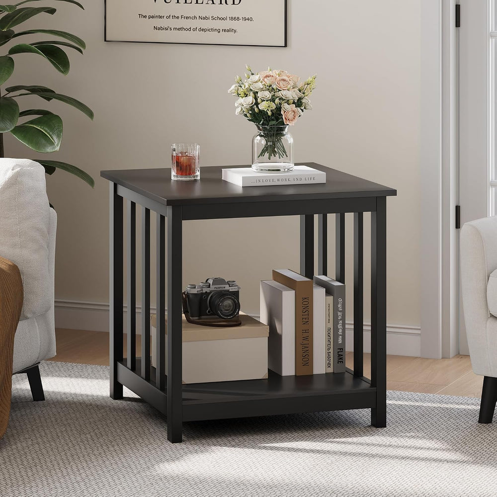 Treocho Large End Tables Living Room Set of 2 with Storage Shelf