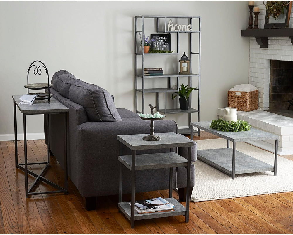 Household Essentials Slate Concrete Top Console Table with Black Iron Base