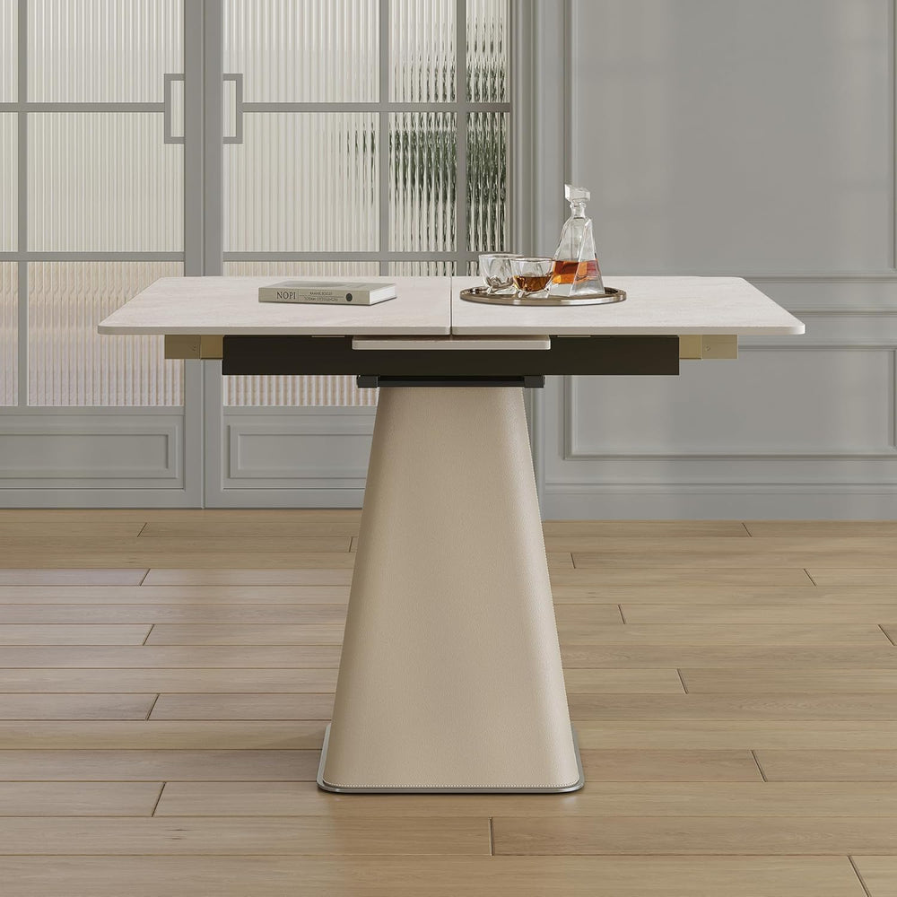 47.2" Retractable Rock Slab Folding Dining Table, Modern Expandable Kitc...