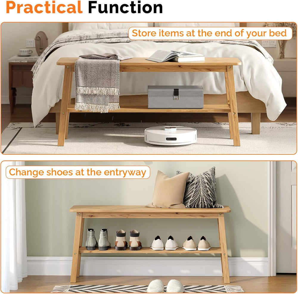 VINGLI Solid Wood Dining Bench 39" Wooden Bench for Entryway, Bedroom, K...