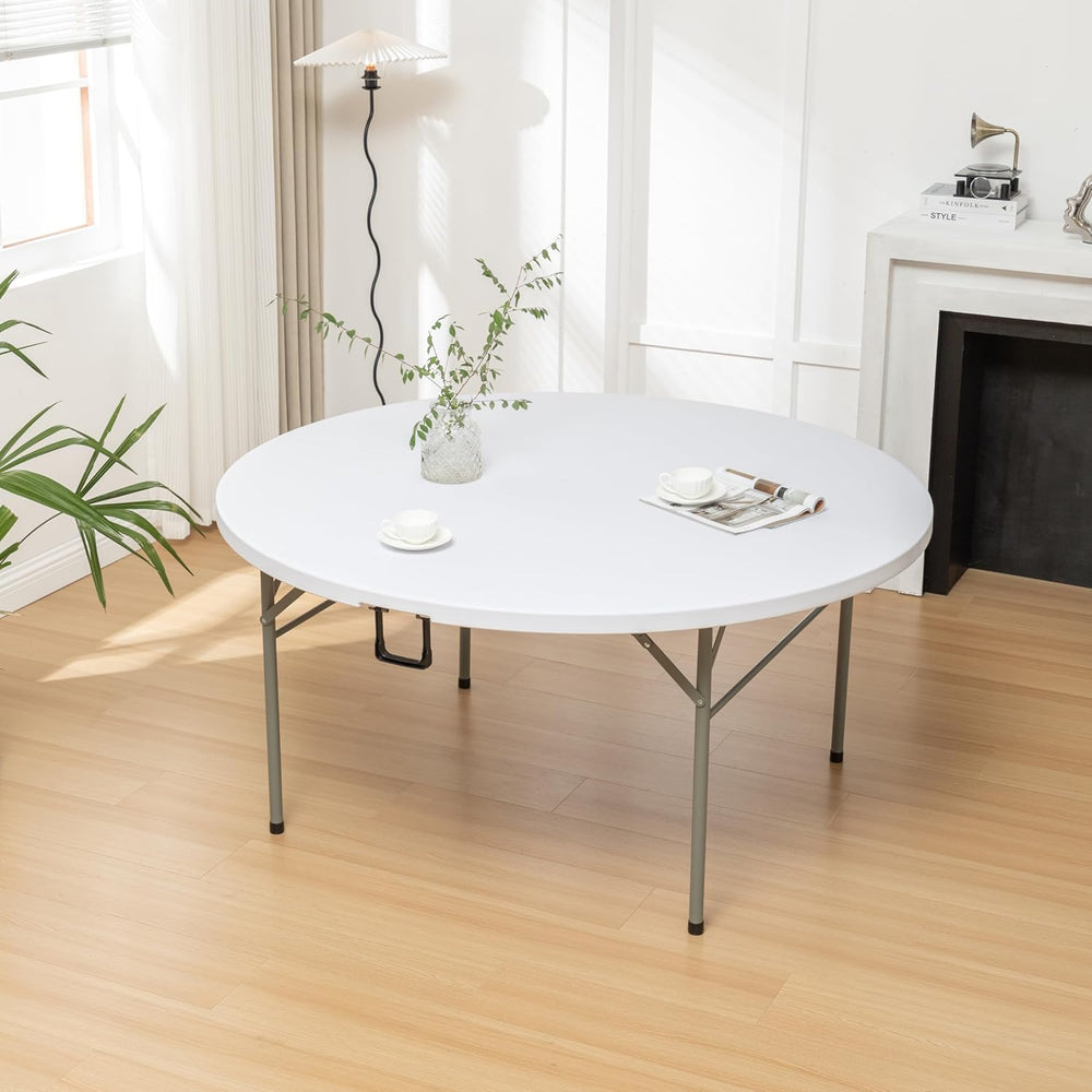 BTEXPERT 60 Inch Round Plastic Folding Table, Commercial Grade, Seats 8-10, I...