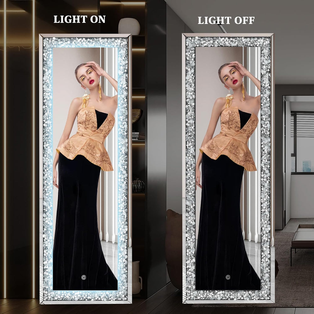 Hasipu Full-Length Mirror 69”×26” with Lights and Crystal Crush Diamond, Wall...
