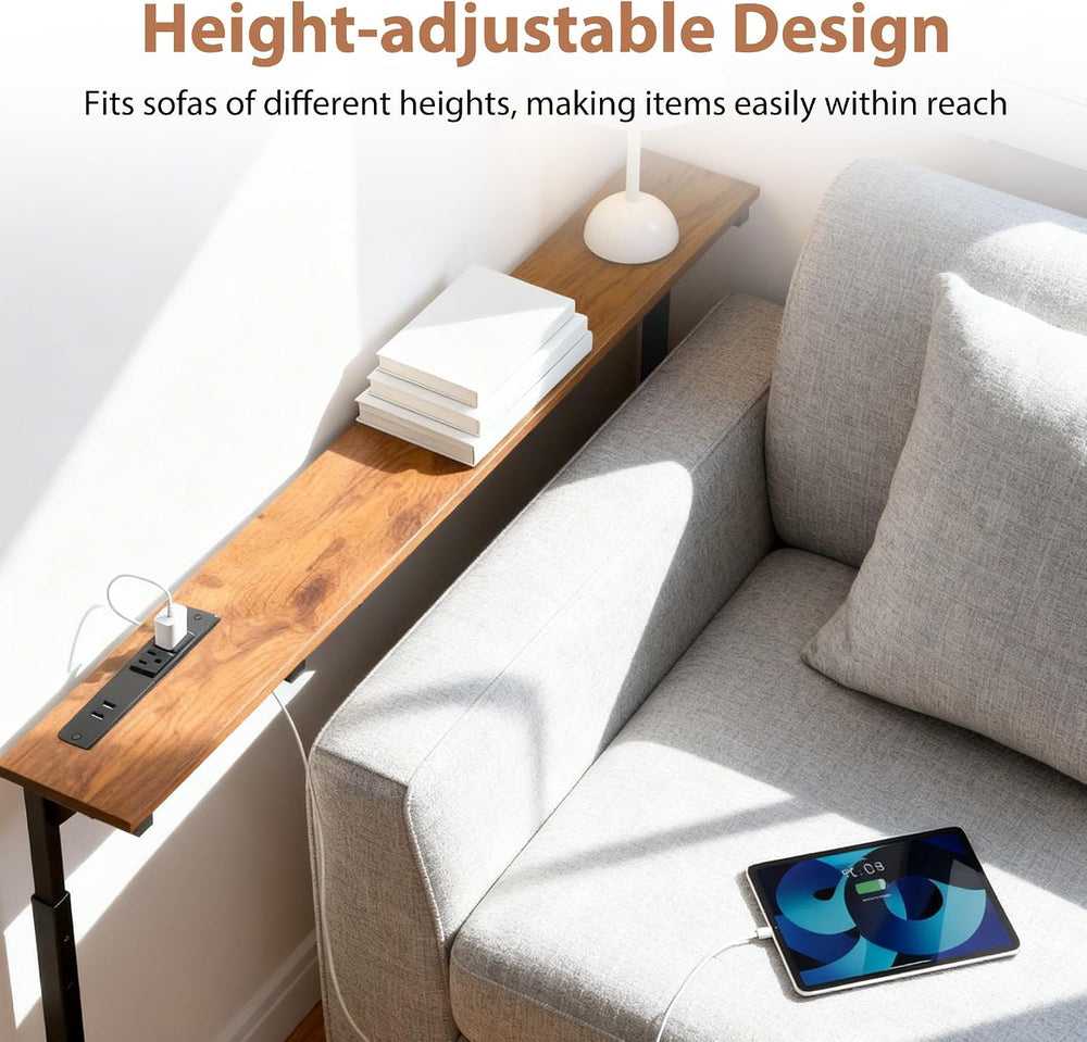 Adjustable Height Narrow Sofa Table with Built-in Power Outlets, 39" Lon...
