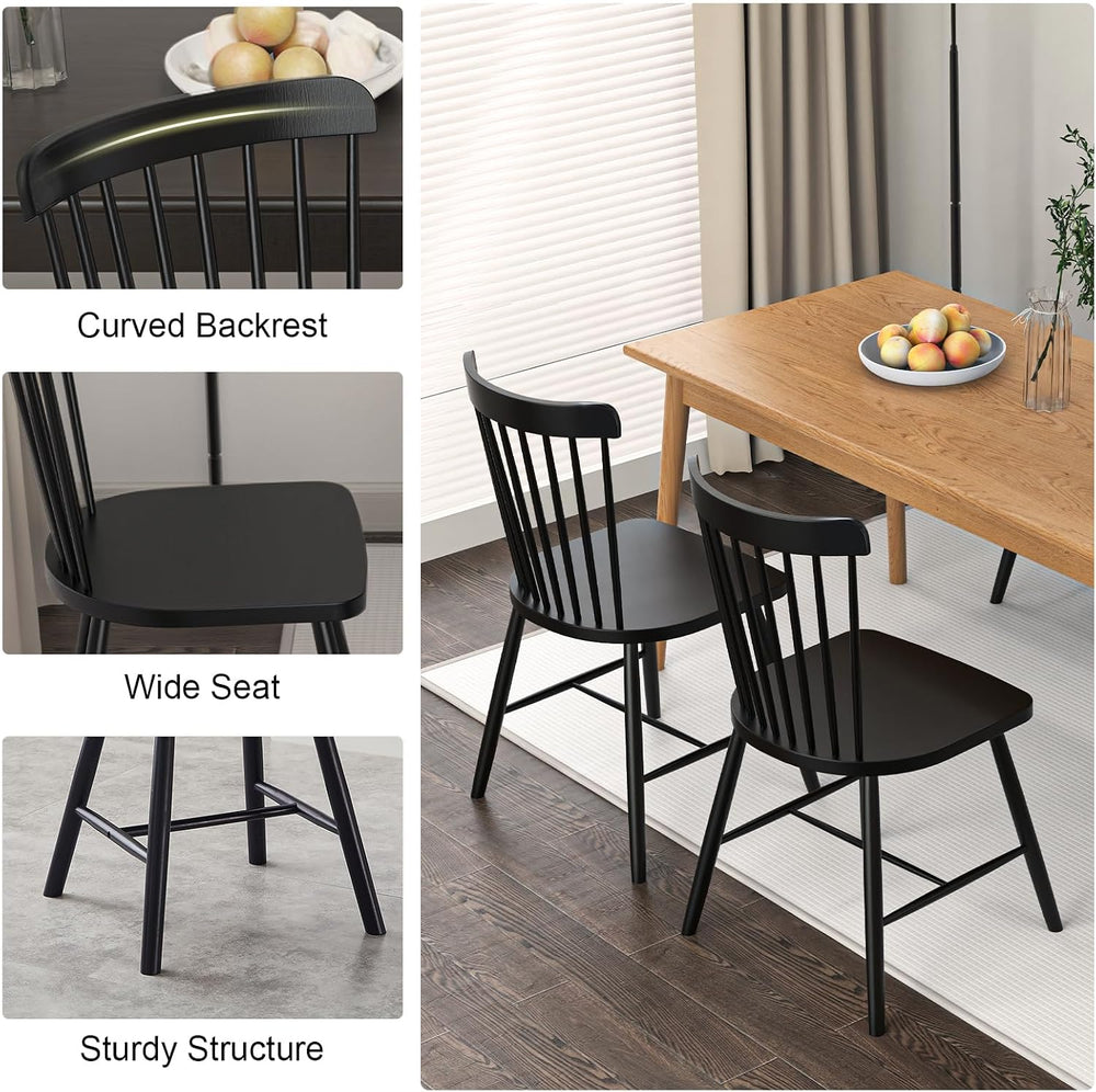 Dining Chairs Set of 4, Windsor Dining Chairs, Spindle Back Wooden Chair for ...