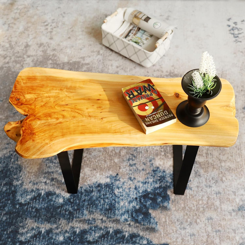 WELLAND Live Edge Cedar Entryway Bench with Metal Legs, 28" | Live edge ...