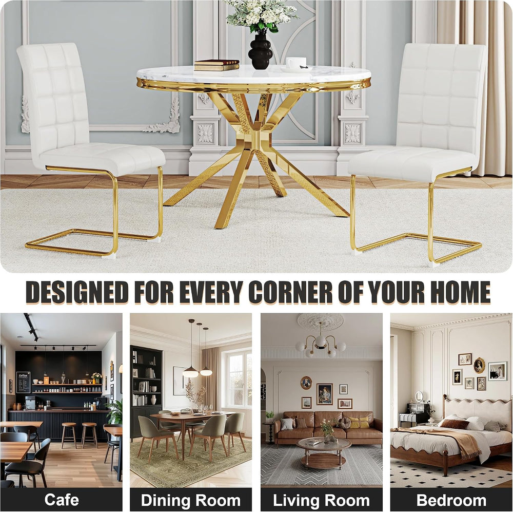 Modern Dining Chairs Set of 8, White PU Leather Chairs with Pull Ring Backres...