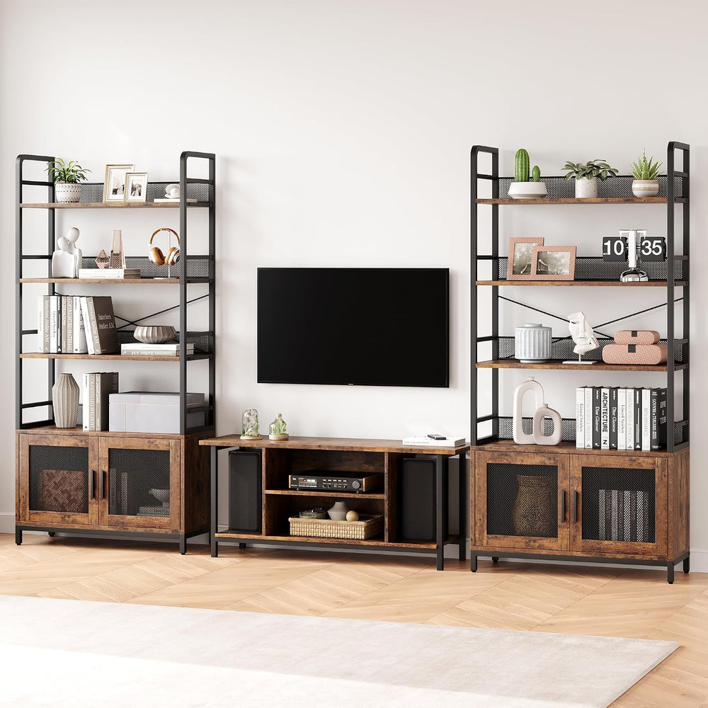 IDEALHOUSE Industrial Bookcase, 4-Tier Open Storage Shelves, Rustic Tall Disp...