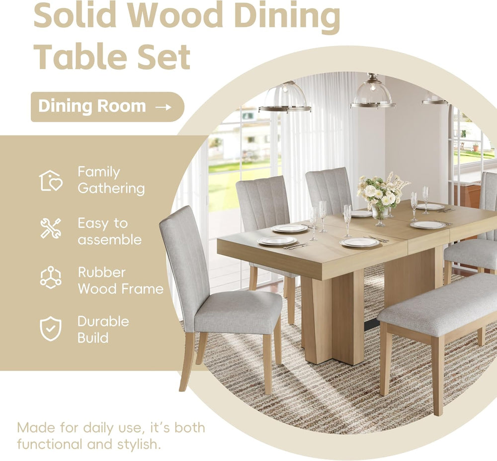 LUMISOL Farmhouse Dining Table Set for 6, Extendable Kitchen Table Set with B...