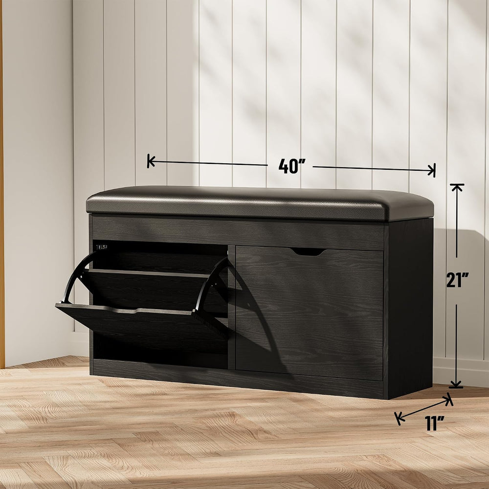 40" Shoe Storage Bench with Flip Drawers Padded Seat Cushion, Shoe Cabin...