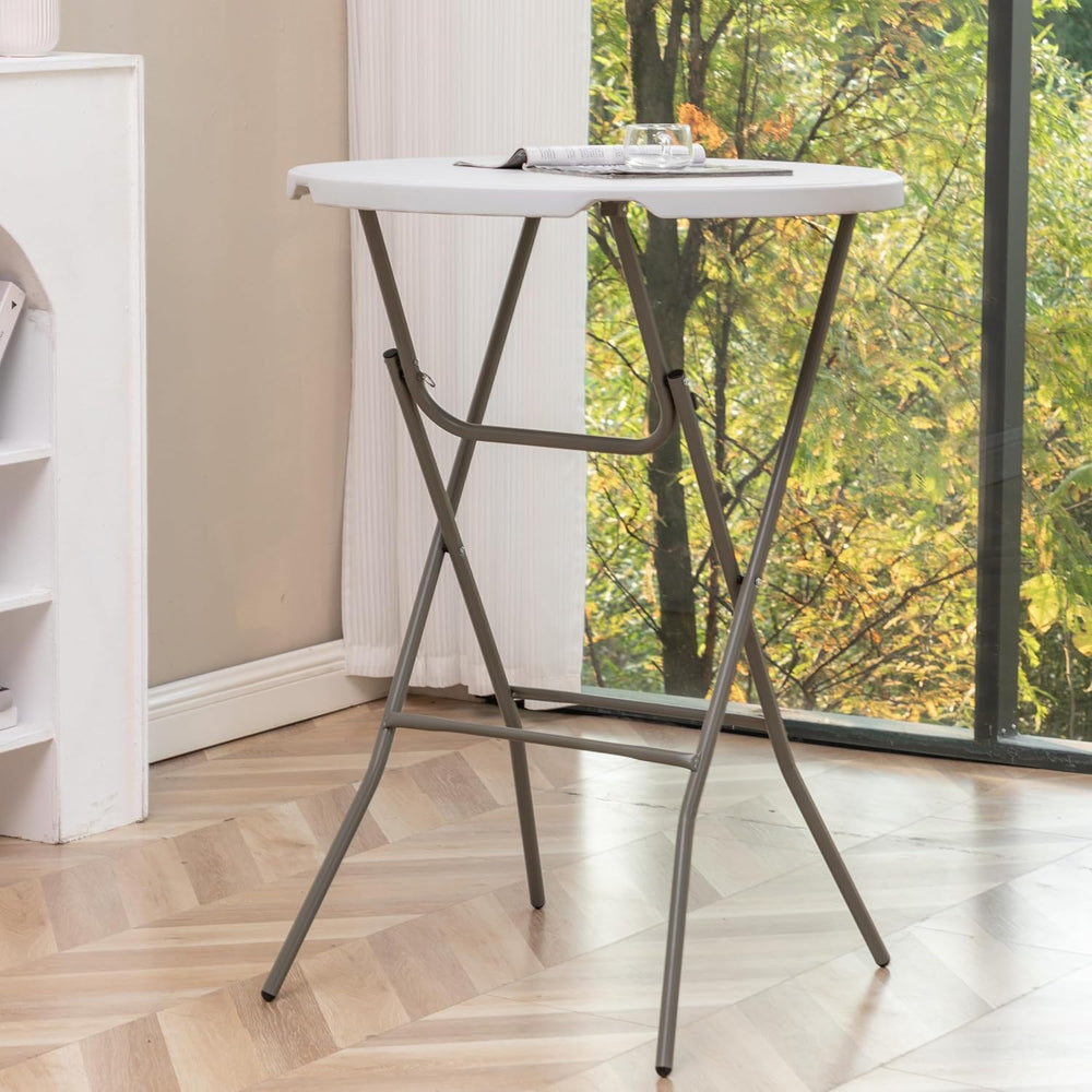 BTExpert 32" Round 43" Bar Height White Granite Plastic Folding Tab...