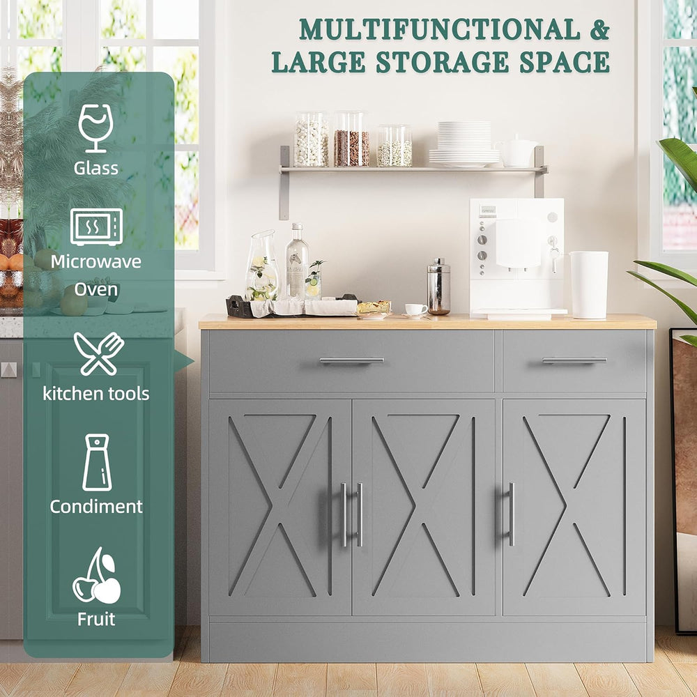 Shintenchi Modern Farmhouse Sideboard Buffet Cabinet with Storage with 3 Door...