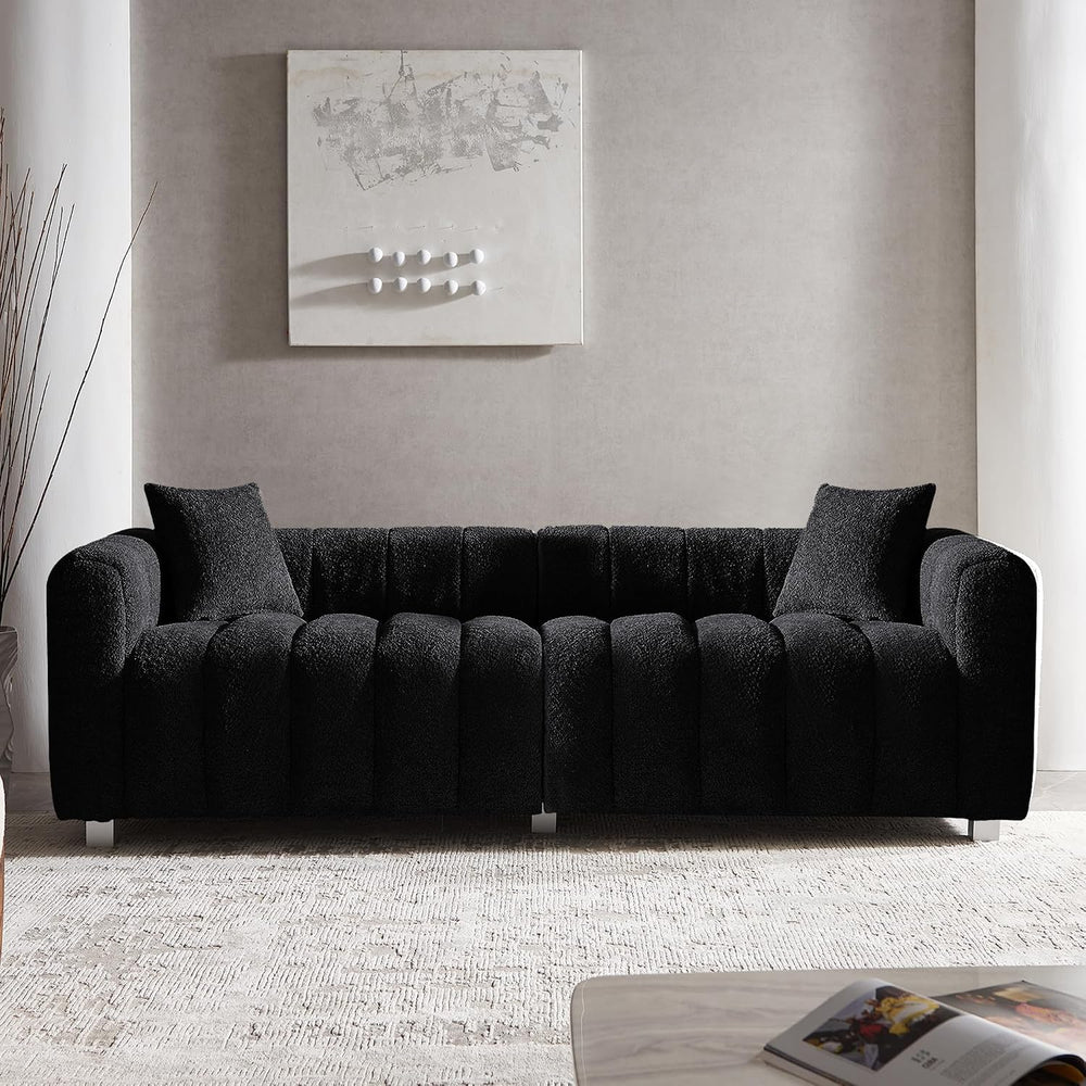 87.4" Modern 3 Seater Sofa Couch for Living Room, Mid Century Fluffy Cou...