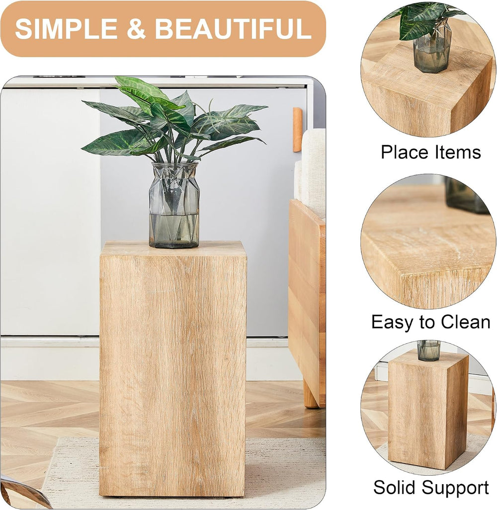 Natural Wood Marble Texture Side Table, MDF End Table, 11.8 x 11.8 x 19.6 Inc...
