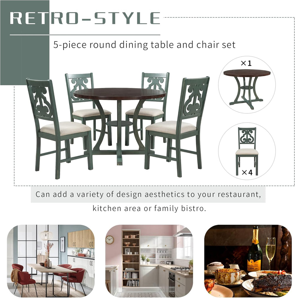 Merax 5 Piece Round Dining Table Set 4 Retro Chairs with Special-Shaped Table...