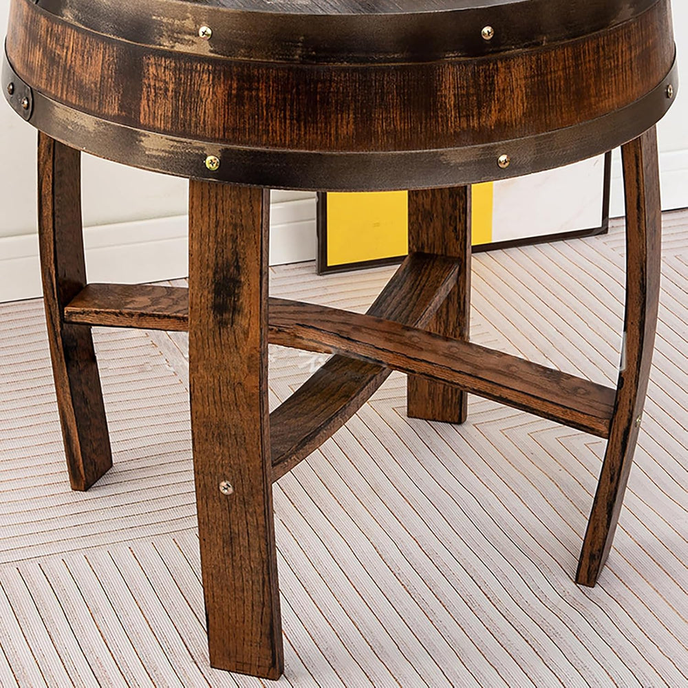 Rustic Oak Whiskey Barrel End Table, 24" Tall x 22" Wide, Brown