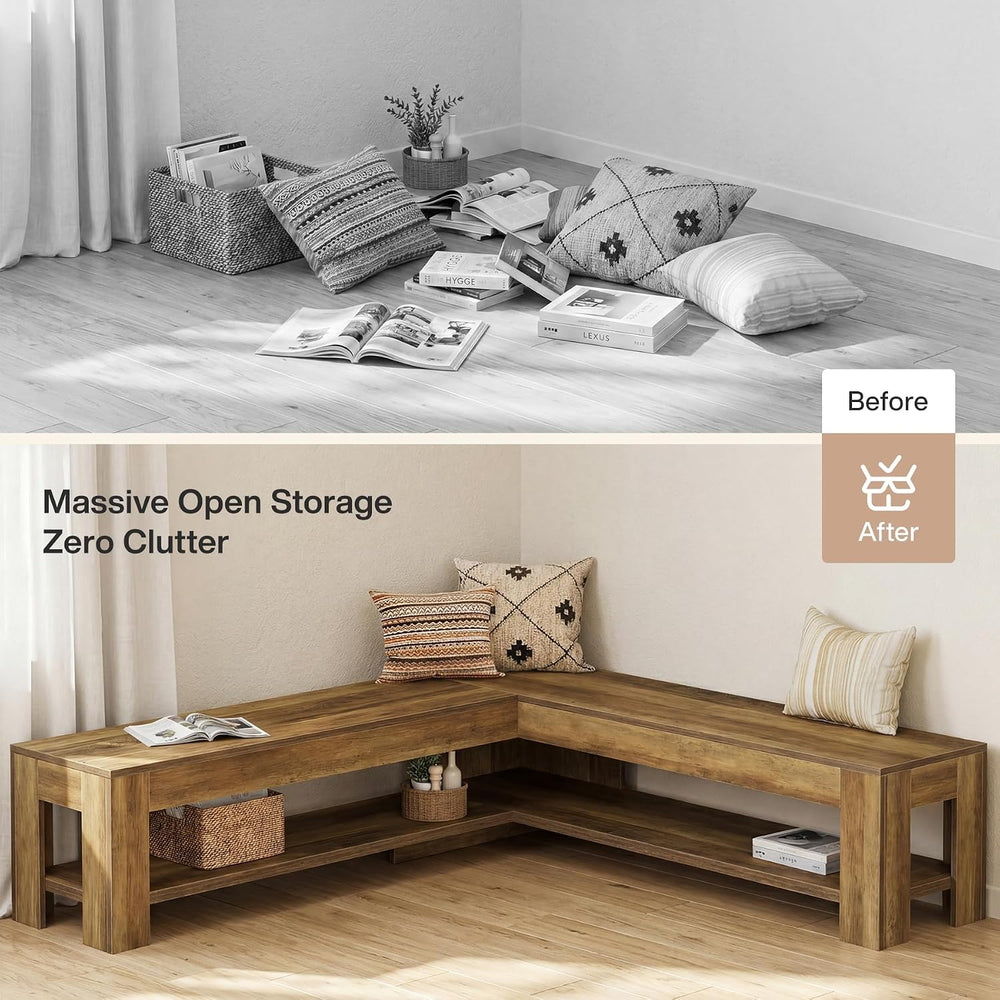 Tribesigns L-Shaped Corner Bench with Storage Shelf, 62.99'' Rustic W...
