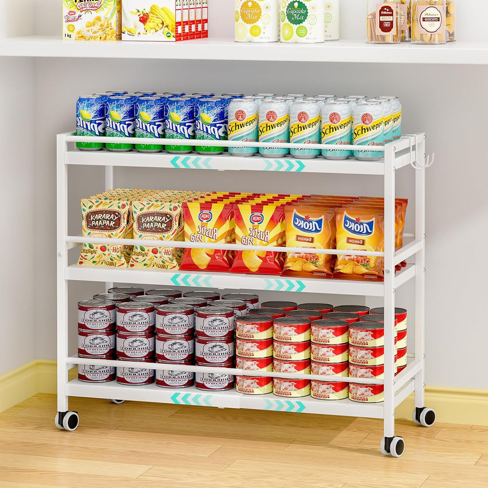 3-Tier Expandable Rolling Pantry Organizers and Storage Cart with Wheels, Adj...