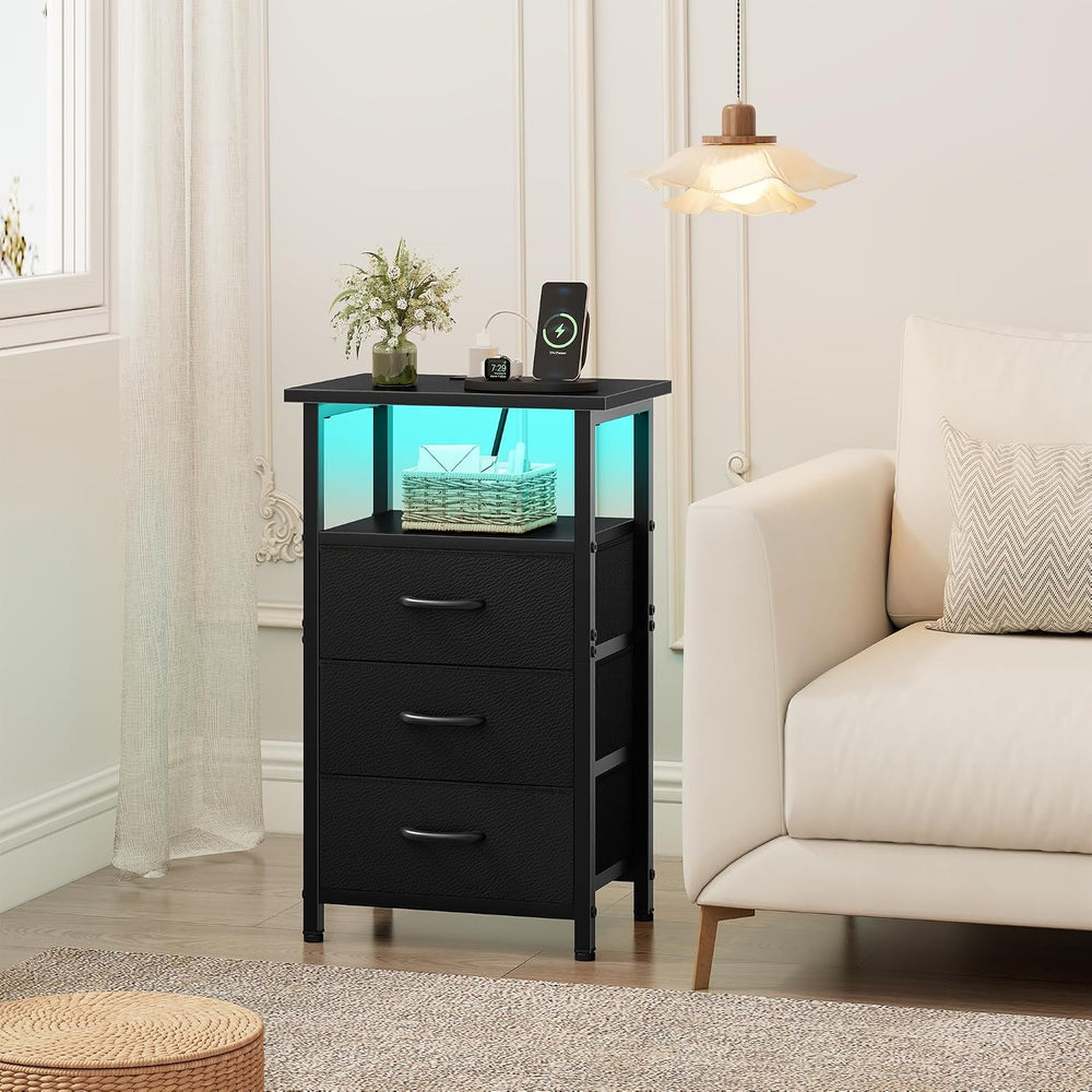 Vagusicc Night Stand Set 2 with Charging Station, LED Nightstand for Bedroom,...