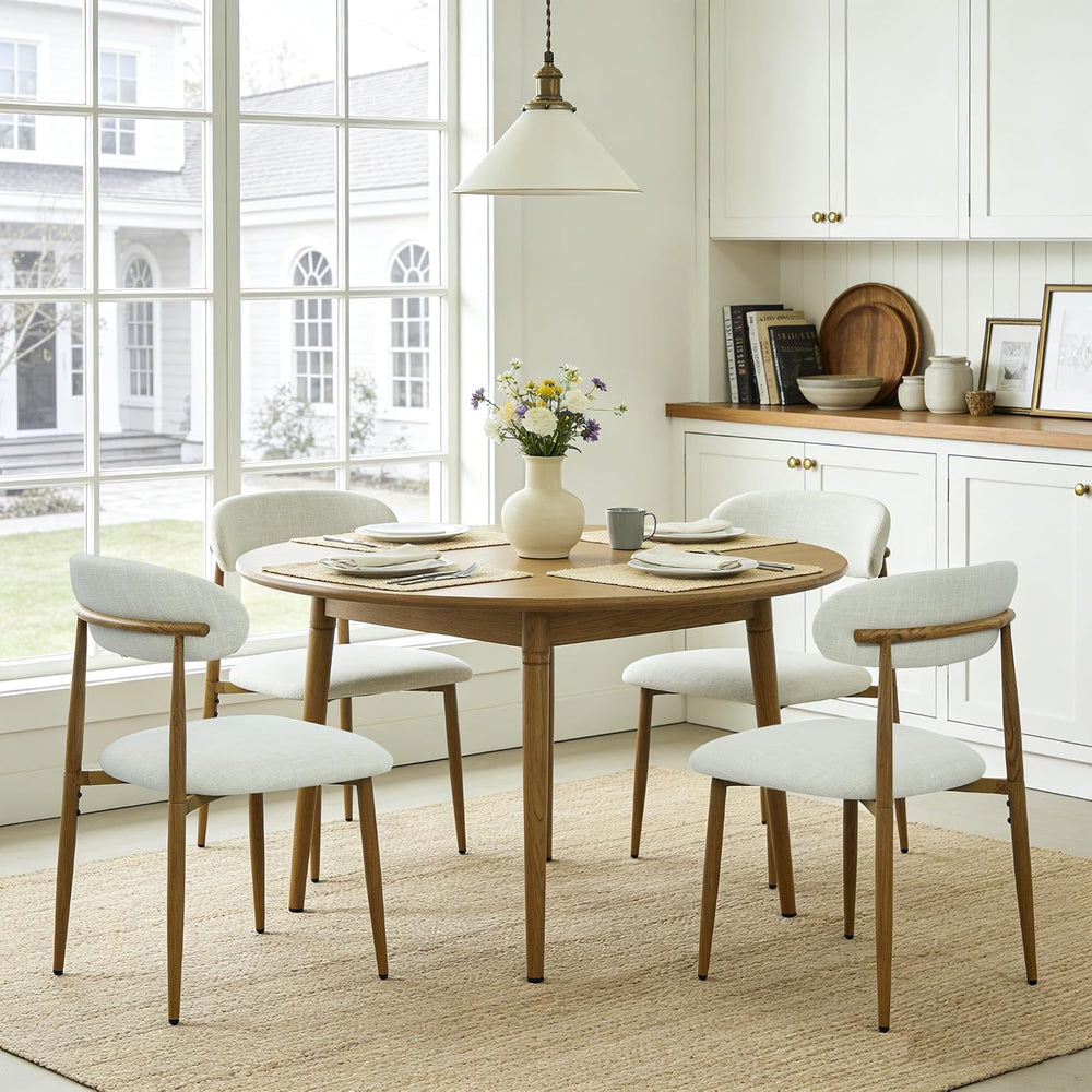 FREKEN Modern Upholstered Dining Chairs Set of 4, Mid-Century Metal Frame wit...