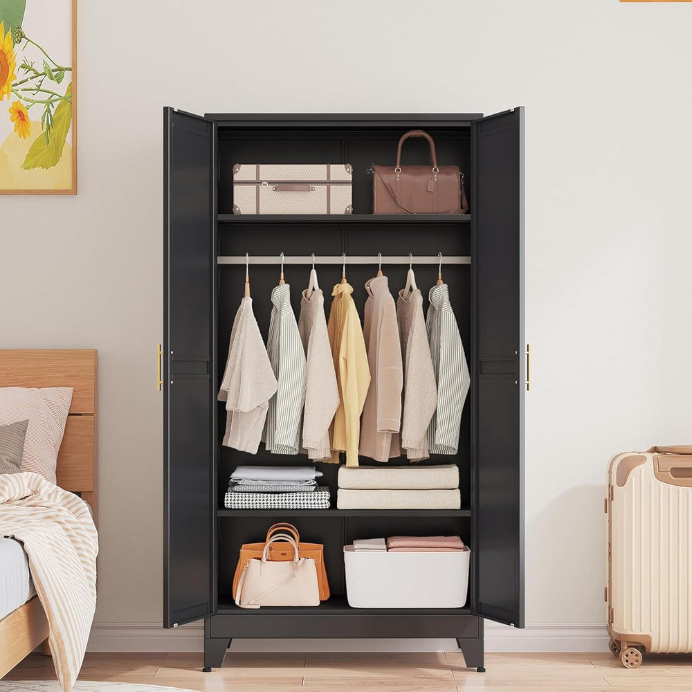 GAIOUS Metal Wardrobe Cabinet with Hanging Rod, Clothing Storage Cabinets