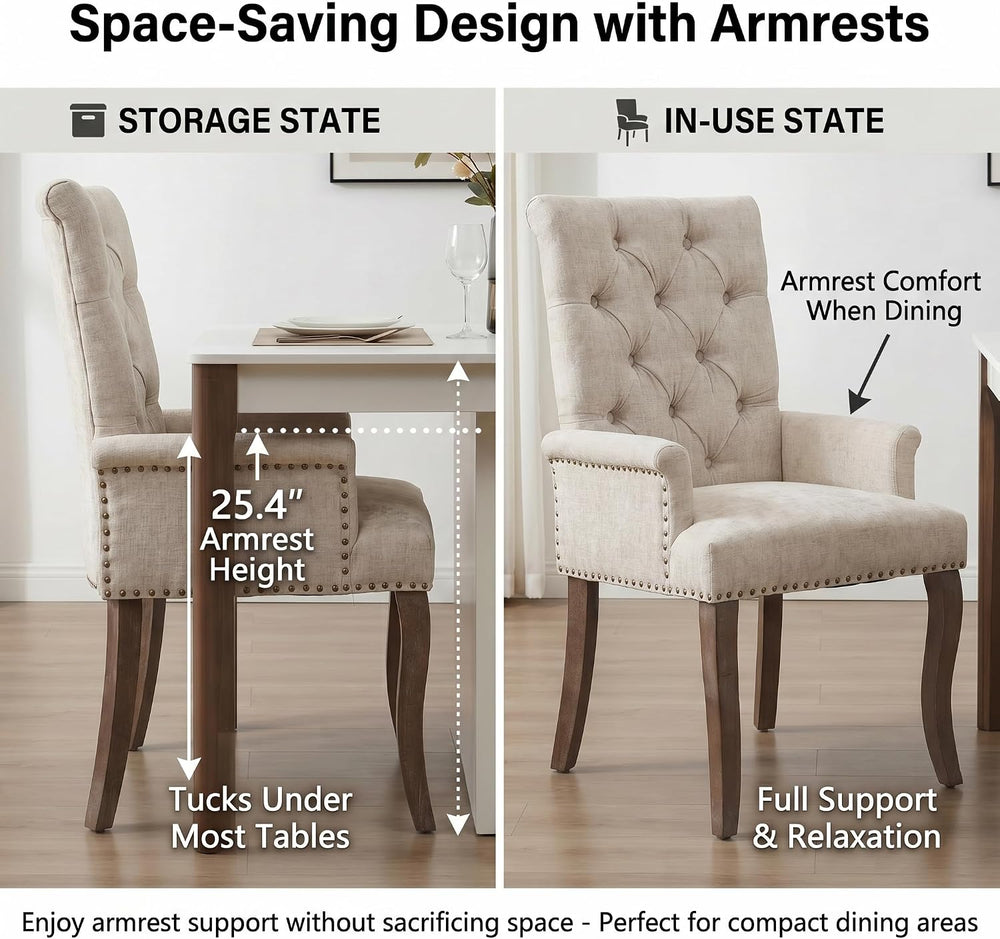Upholstered Dining Chairs with Arms, Greyish Beige, 1 Pack | Tufted Chenille ...