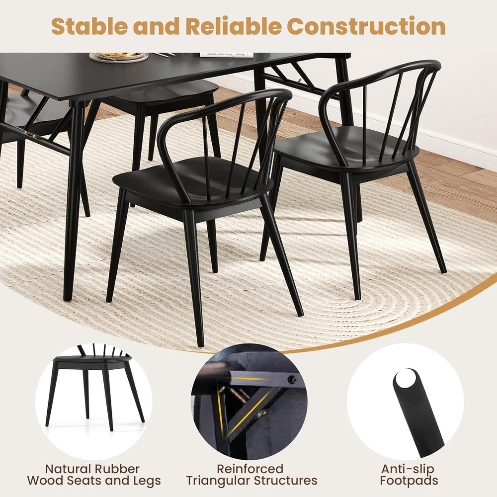 Giantex Wooden Dining Chairs Set of 2, Black Windsor Kitchen Chair w/High Spi...
