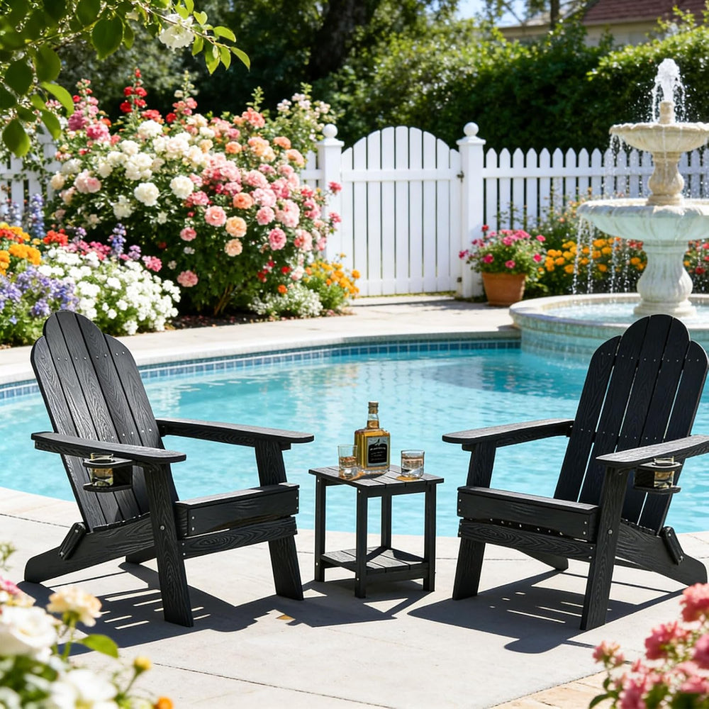 OTSUN Adirondack Outdoor Side Table, 16" HDPE Patio Side Table with Shel...
