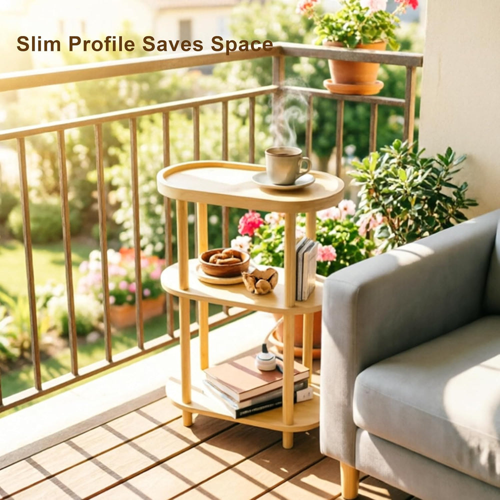 Side Table, Nightstand with Charging Station — Bamboo Narrow End Table with 3...