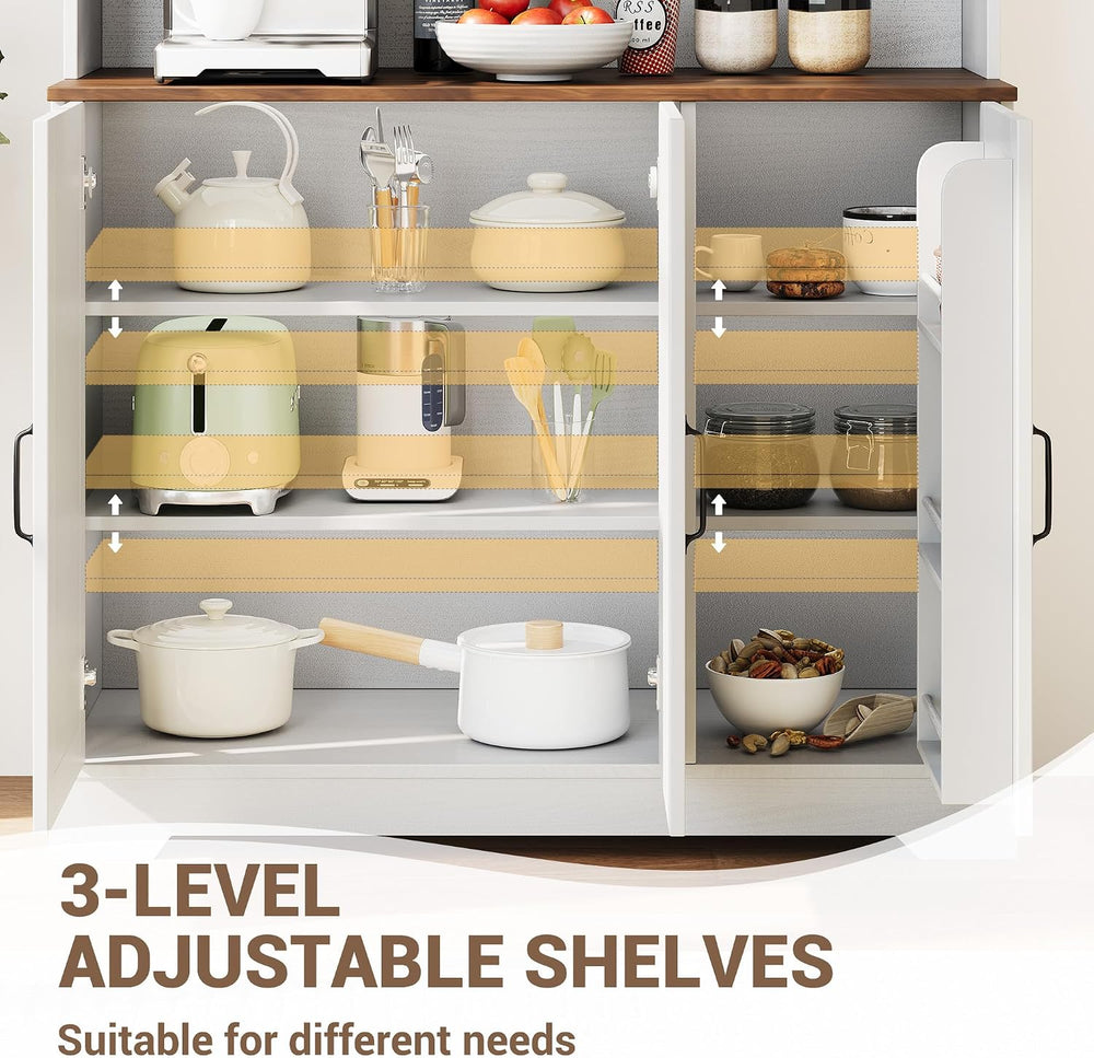 IDEALHOUSE Pantry Cabinet, 70.9 Inch Kitchen Cabinet with Glass Doors, Tall K...