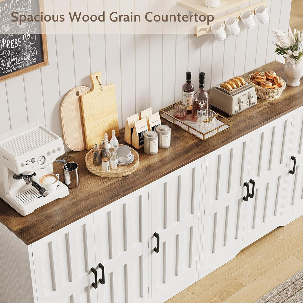 Modern Farmhouse Buffet Cabinet with Storage, 85" Large Sideboard Storag...