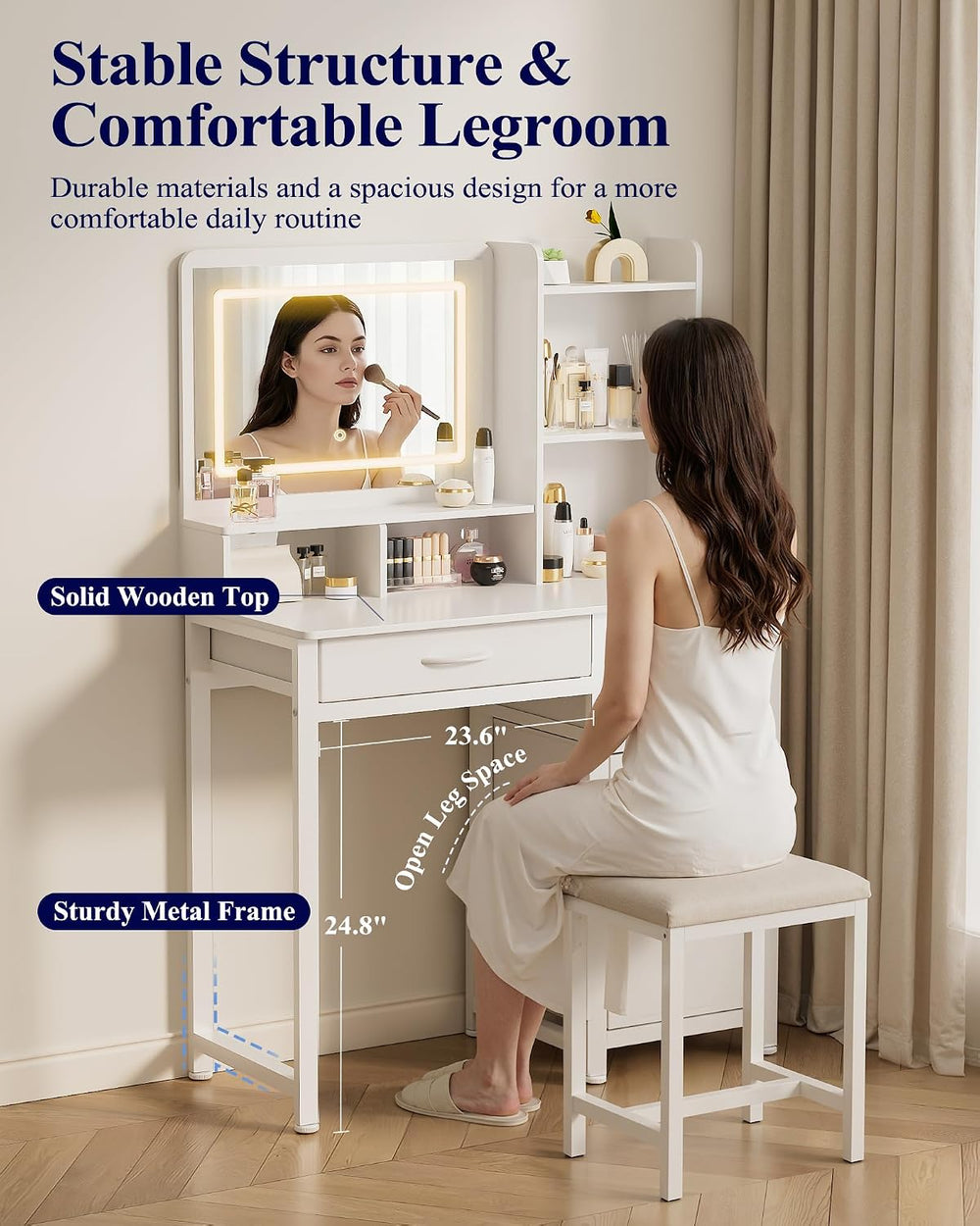 Kitsure Vanity Desk with Mirror and Lights, Large Capacity, Fabric Drawers | ...