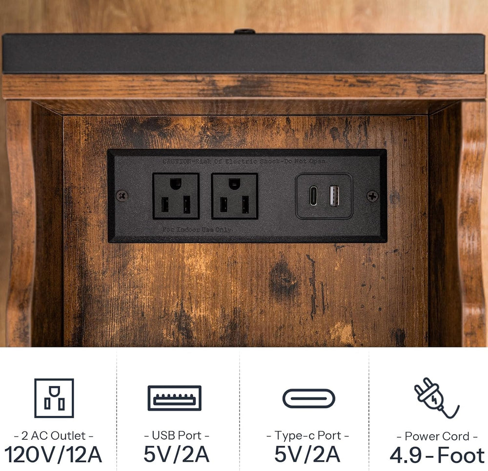 HOOBRO Set of 2 End Tables, Side Table with Charging Station, Flip Top Nights...