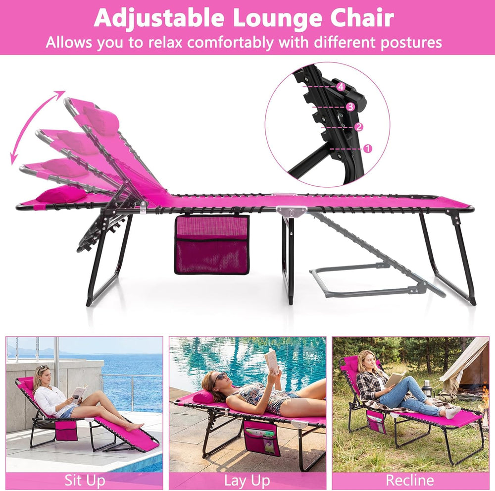Giantex Patio Lounge Chairs for Outside - Folding Tanning Chair w/Headrest, 4...