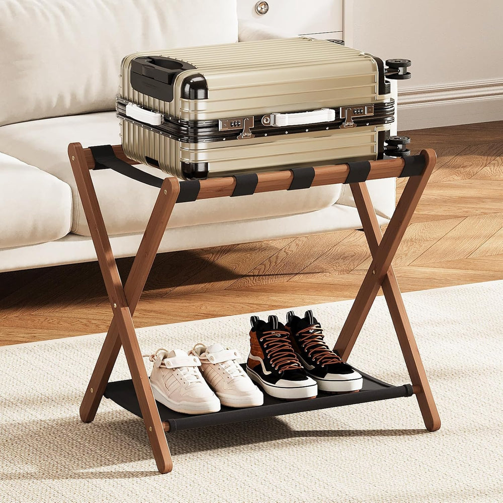 Fully Assembled Walnut Luggage Racks Set of 2, Bamboo 26.77" Luggage Rac...