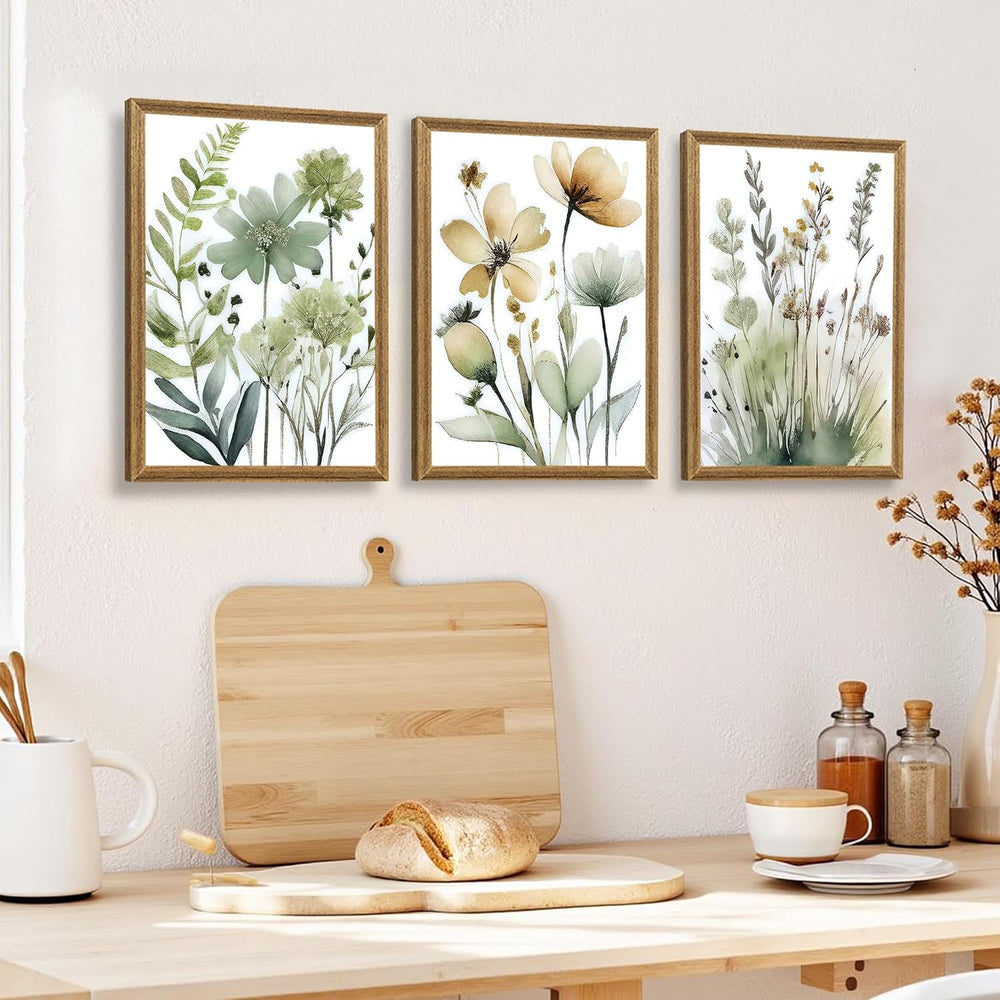 SYWENNOI Triptych, Watercolor Plant Framed Cnavas Wall Art, 12x16 in each