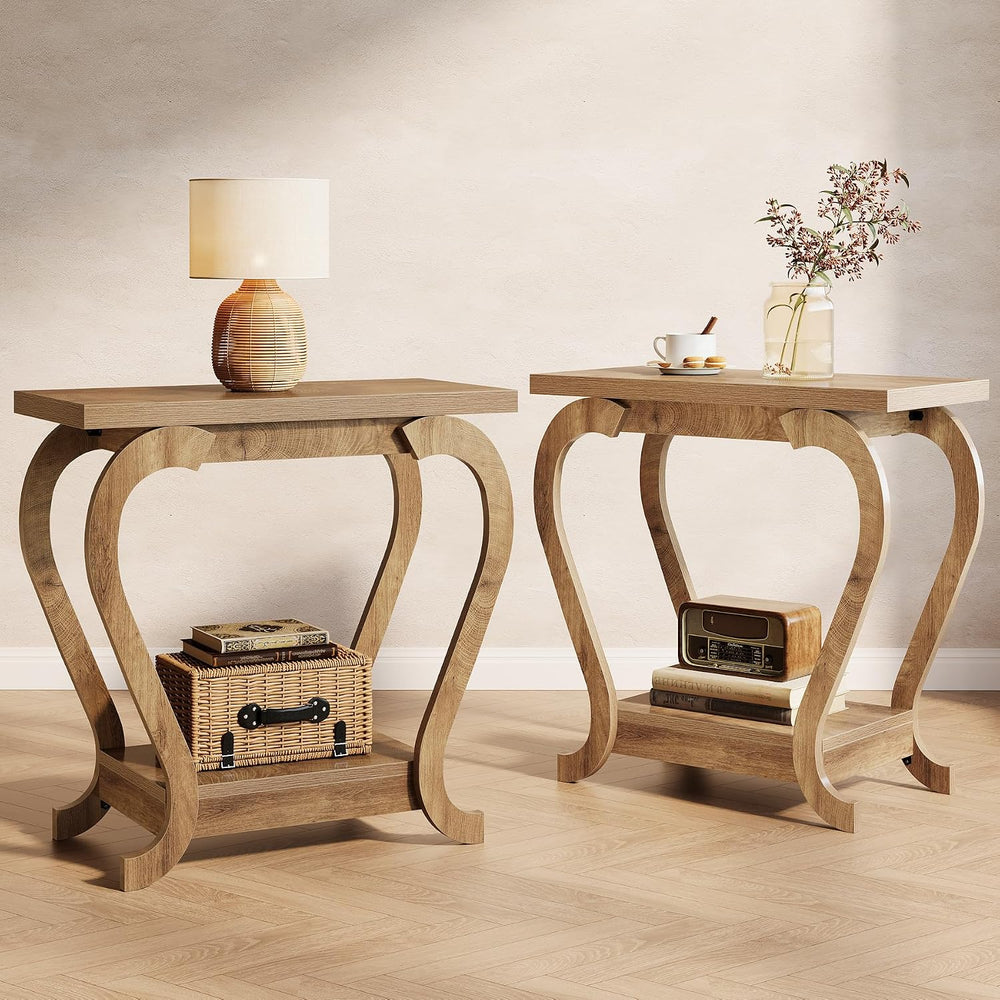 Tribesigns End Table, Narrow Wood Side Table with Storage Shelves, 2-Tier Bed...