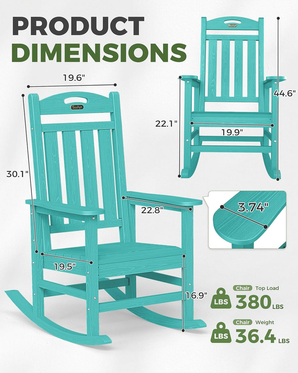 Oversized Outdoor Rocking Chair, High Back Porch Rocker Chair, HDPE All Weath...
