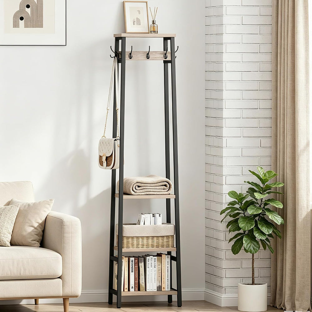 Coat Rack Freestanding with 3 Shelves and 7 Hooks