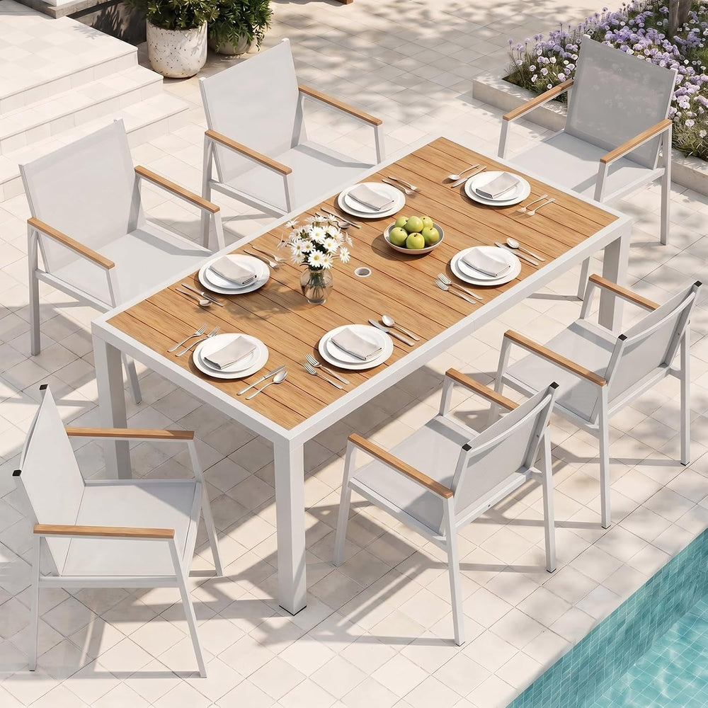 Outdoor Dining Set, 7 Piece Aluminum Patio Table and Chairs Set, All Weather ...