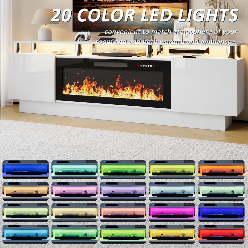 LEMBERI 70" Fireplace TV Stand for TVs up to 80", White | 36" ...
