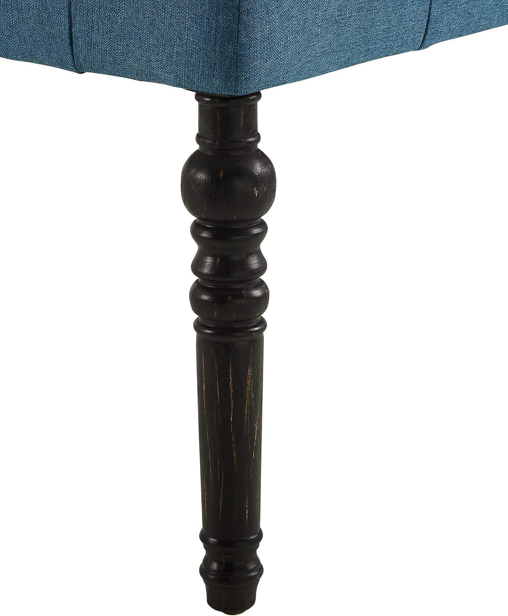 Roundhill Furniture Leviton Fabric Tufted Turned Leg Dining Bench, Blue