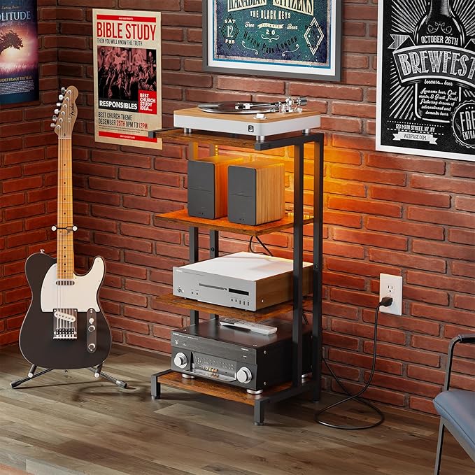 X-cosrack 16.5" Small 4-Tier AV Media Stand with Power Strips,Narrow Ver...