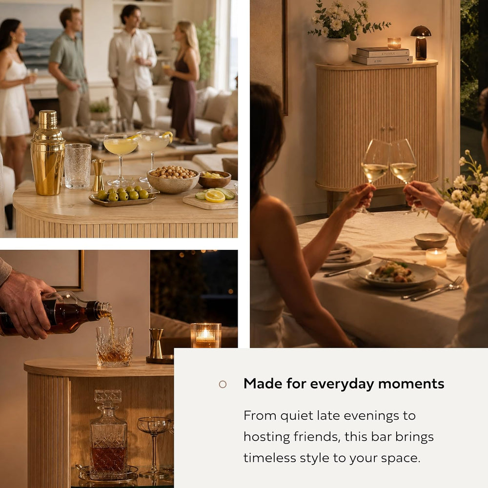 WERMO 28'' Fluted Bar Cabinet with Sliding Doors, Hidden Storage and ...