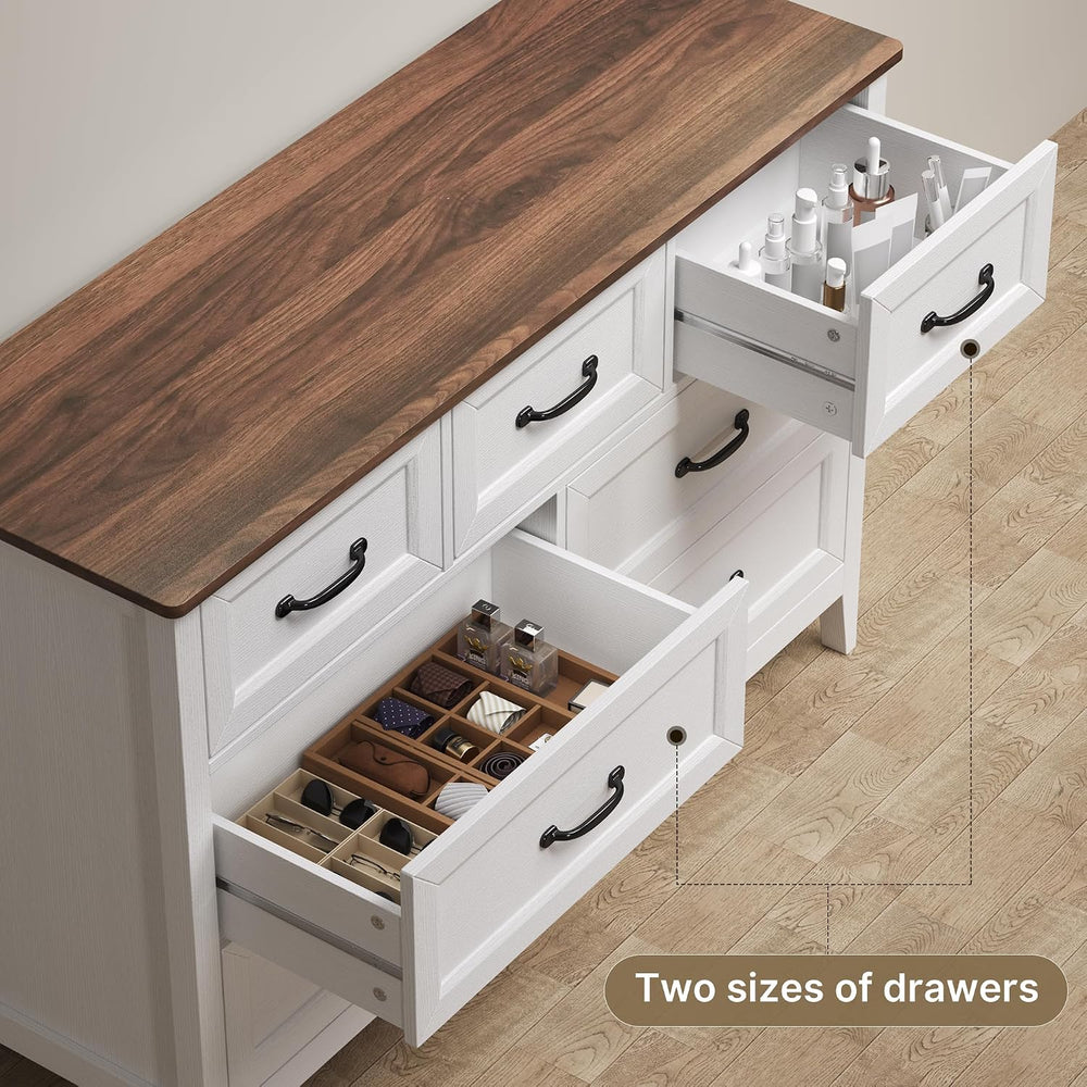 Gizoon Farmhouse 7 Drawers Dresser, White Chest of Drawers