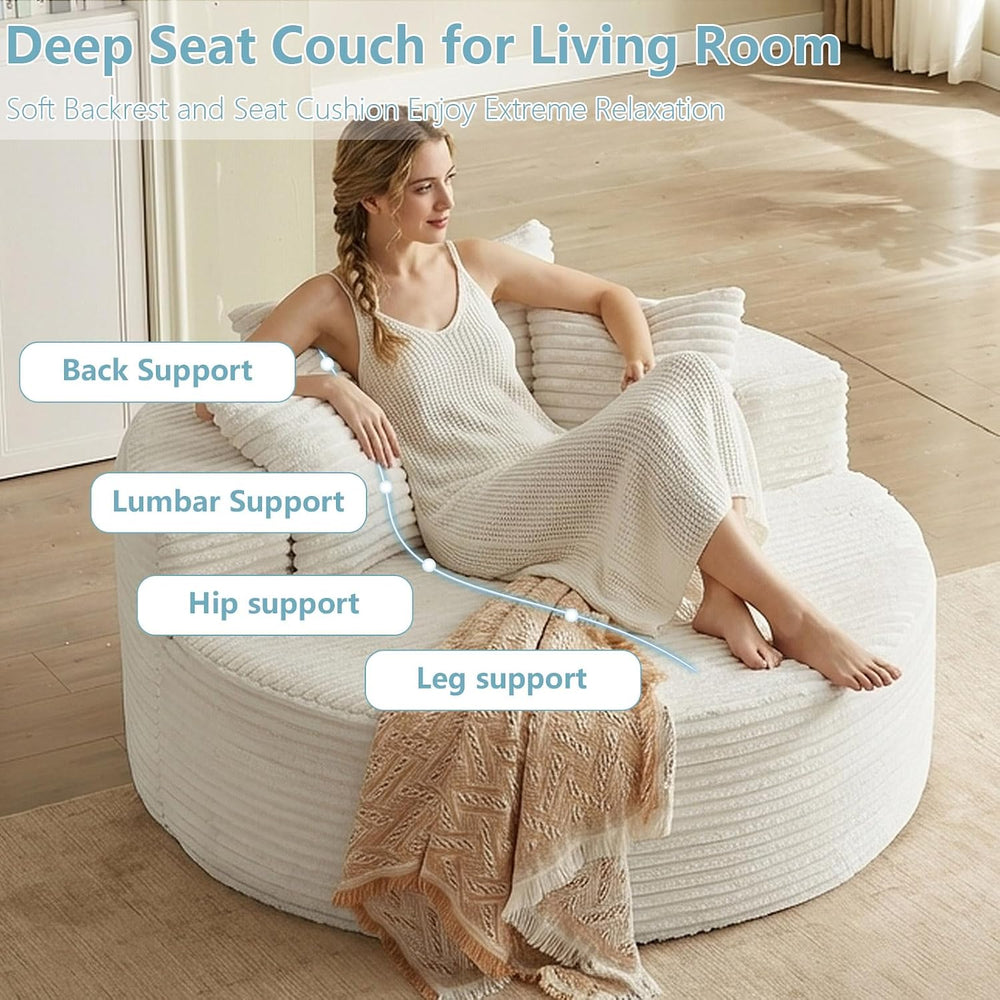 LUCKHAO 55'' Oversized Round Chair Lounge Chaise Indoor, Cloud Cordur...