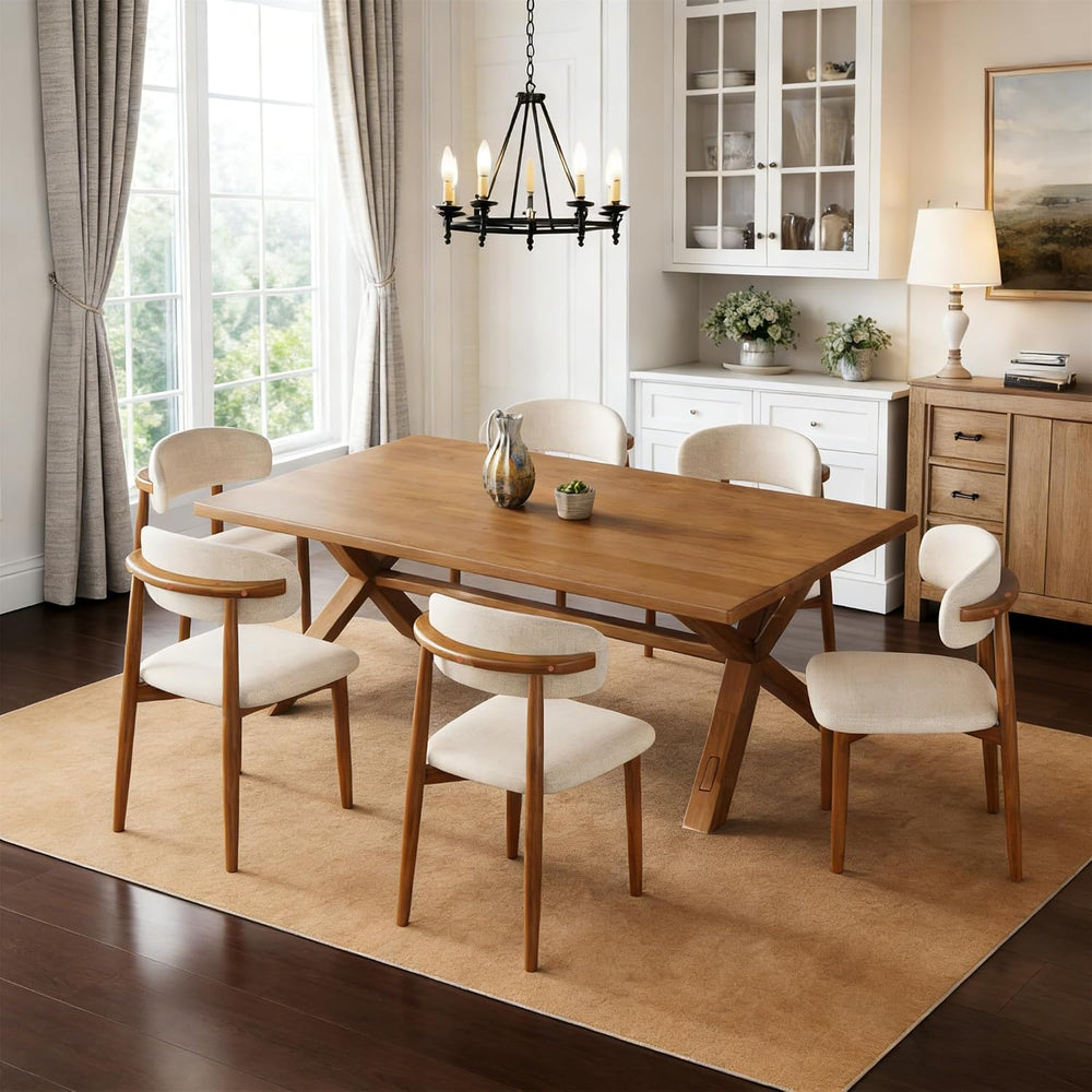 Wooden Dining Chairs Set of 6 Mid Century Modern Upholstered Farmhouse Dining...