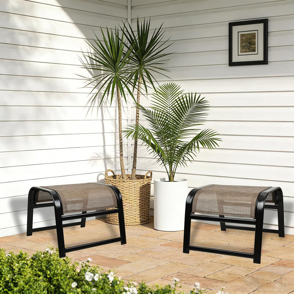 Assembled Patio Footstools for Outdoor 2 Set, Iron Breathable Ottoman for Gar...